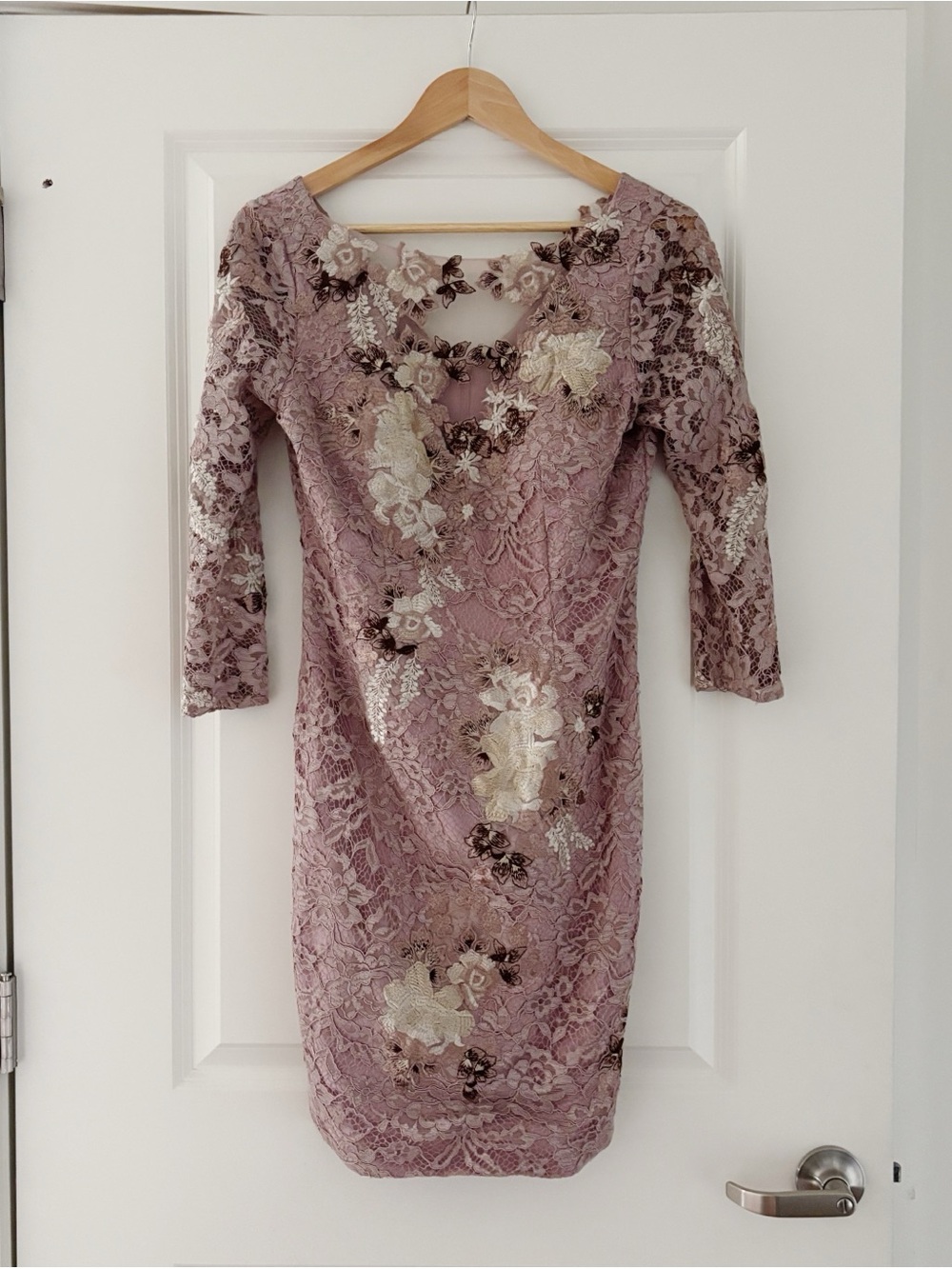 JS Collections Floral Applique Lace Sheath Dress Illusion Neckline 6